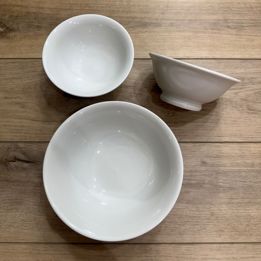 Vintage Pillivuyt France White Porcelain Footed Bowls Set of 3 French Bistro